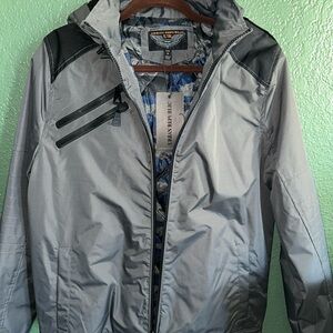 NWT Urban Republic Men's Silver & Black Hooded Windbreaker Jacket – Medium